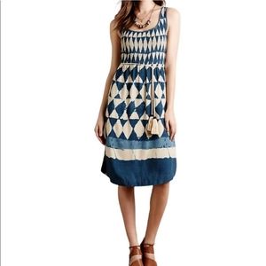 Maeve Castalia Dress Indigo Blue & Cream Tie Dye Smocked S 2